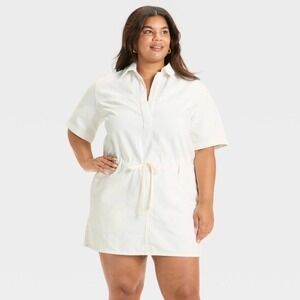 Universal Thread Womens White Denim Short Sleeve Utility Mini Dress L